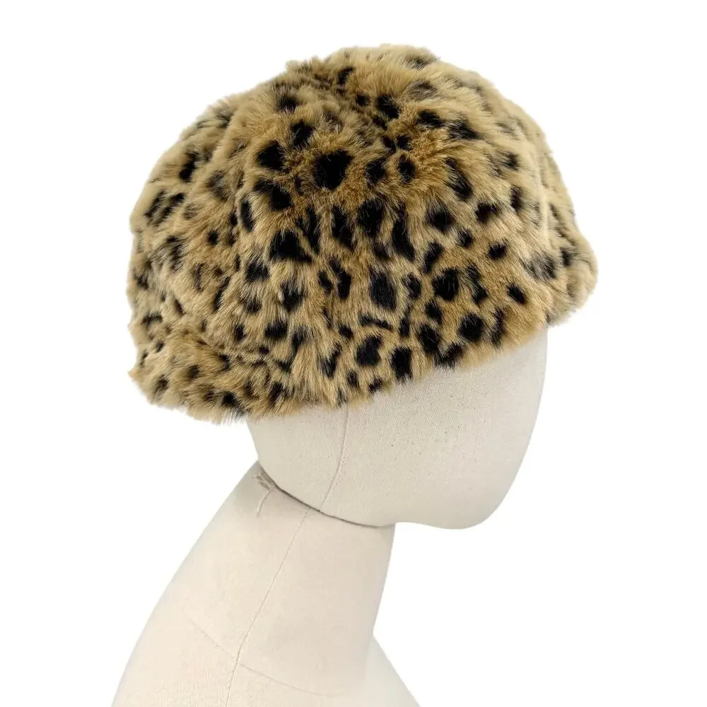 San Diego Hat Company Brown Black Leopard Faux Fur Winter Cloche Hat